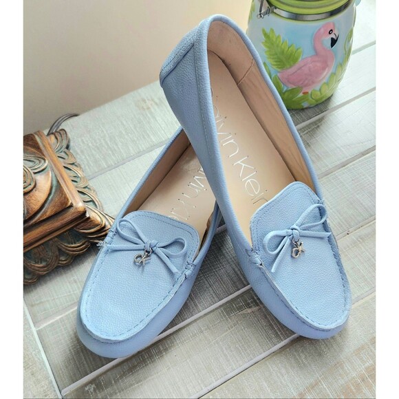 Calvin Klein Women's Size 7.5 M Logo Loafer Shoes Pebbled Leather Baby Blue - Picture 9 of 9